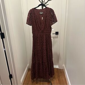 Anthropologie Somerset Deep Red Eyelet Maxi Dress